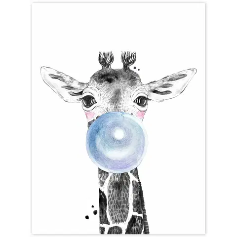 Obrazy do dětského pokoje Obraz na zeď - Žirafa s modrou bublinou