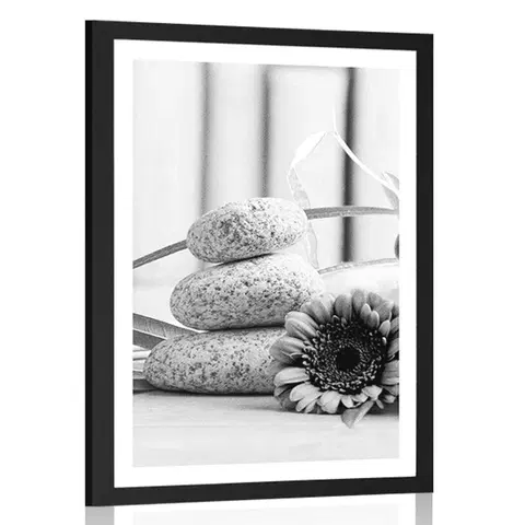 Černobílé Plakát s paspartou meditační a wellness zátiší v černobílém provedení