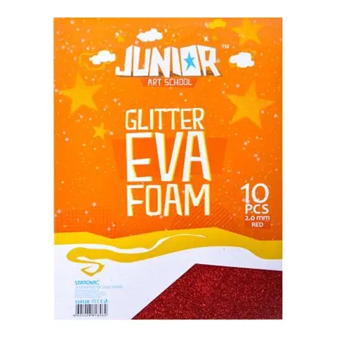 Hračky JUNIOR-ST - Dekorační pěna A4 EVA Glitter červená 2,0 mm, sada 10 ks