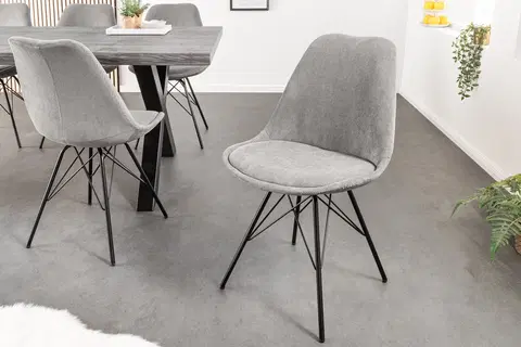 Luxusní jídelní židle Estila Designová moderní židle Scandinavia s manšestrovým šedým čalouněním