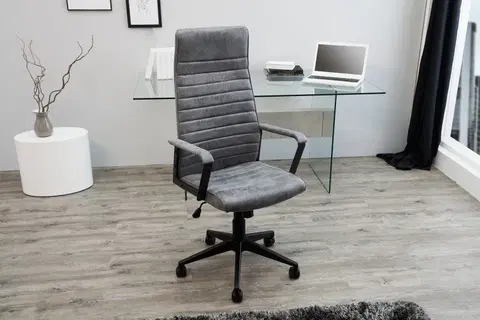 Designové a luxusní křesla do pracovny a kanceláře Estila Moderní kancelářská židle Lazio s čalouněním tmavě šedé barvy na kolečkách 115-125cm