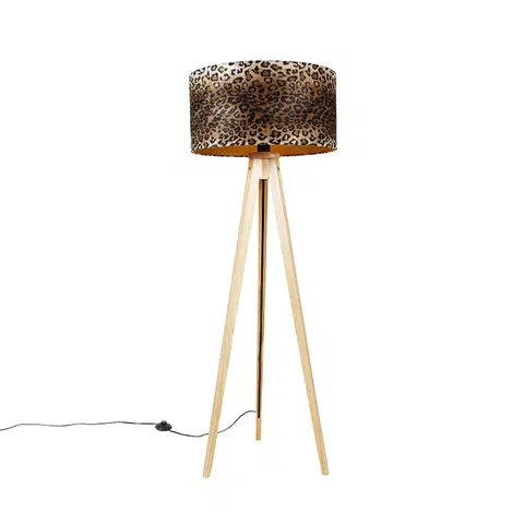 Stojaci lampy Moderní stojací lampa ze dřeva, leopardí stínidlo 50 cm - stativ Classic