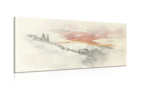 Obrazy imitace olejomalby Obraz zapadající slunce nad zasněženými horami