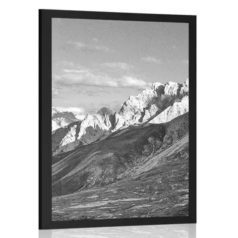 Černobílé Plakát nádherný výhled z hor v černobílém provedení