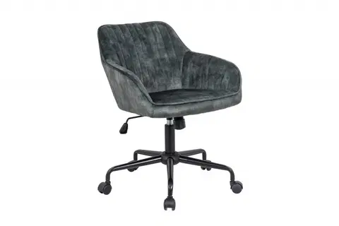 Designové a luxusní židle do pracovny a kanceláře Estila Moderní čalouněná otočná židle Vittel v zeleném sametovém potahu na kolečkách 89cm
