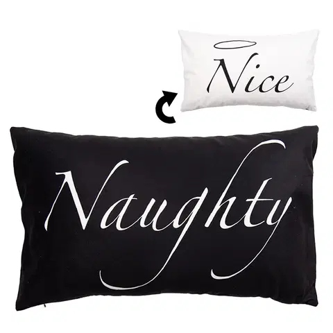 Dekorační polštáře Bílo-černý povlak na polštář Naughty a Nice z Black&White X-Mas - 30*50 cm Clayre & Eef BWX36-2