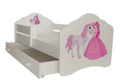 Postele ArtAdrk Dětská postel CASIMO | se zásuvkou a zábranou Provedení: Princezna s koněm