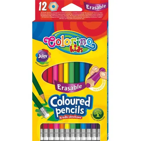 Hračky PATIO - Colorino pastelky hexagonalní s gumou 12 barev