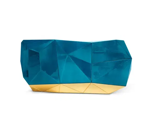 Designové komody Estila Luxusní dizajnový příborník s designovou ručně vyřezávanou pozlacenou podstavou Diamond Blue 185 cm