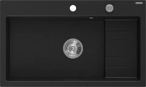 Sifony k pračkám MEXEN Omar granitový dřez 800 x 480 mm, černá, sifon chrom 6520801005-77