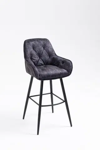 Luxusní barový nábytek Estila Stylová barová židle Vegas s čalouněním v šedém provedení a kovovou konstrukcí 108cm