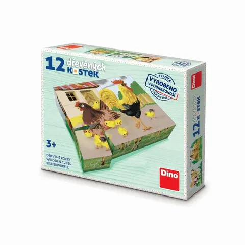 Hračky DINO - Domácí Zvířátka Retro 12 Dřevěné Kostky
