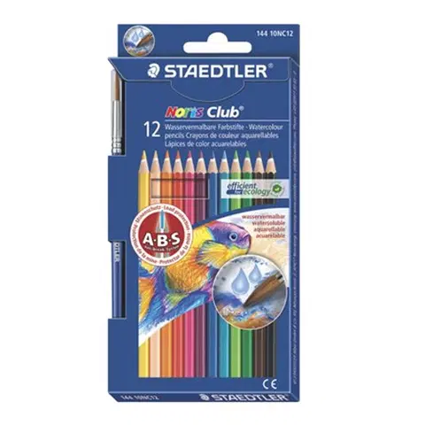 Hračky STAEDTLER - Akvarelové tužky, se štětcem, STAEDTLER \"Noris Club\", 12 různých barev