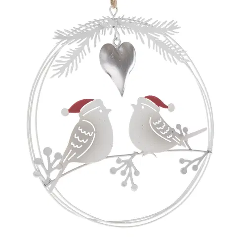 Vánoční dekorace Vánoční závěsná kovová dekorace Ptáčci, 14,5 x 16 x 1 cm