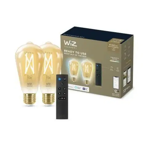 LED žárovky WiZ SET 2x LED žárovka E27 ST64 Filmant amber 6,7W (50W) 640lm 2000-5000K IP20, stmívatelné +ovladač