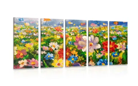 Obrazy květů 5-dílný obraz olejomalba luční květiny