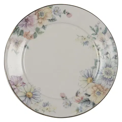 Talíře Porcelánový dezertní talířek s květinami Flowers - Ø 20*2 cm Clayre & Eef FLODP