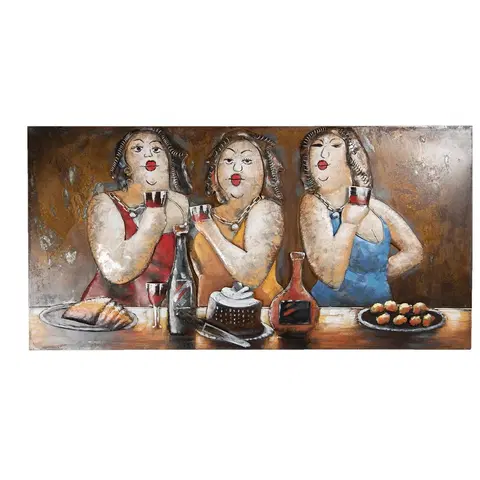 Obrazy Nástěnná malba tří kyprých hodujících žen - 140*8*70 cm Clayre & Eef 5WA0173