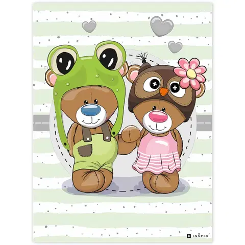 Obrazy do dětského pokoje Obraz zamilovaných medvídků s čepicemi