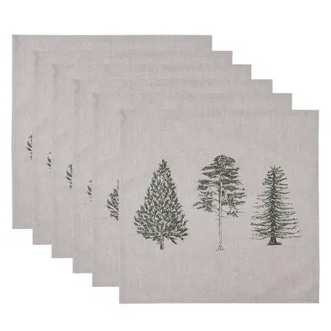 Ubrousky 6ks béžový bavlněný ubrousek se stromky Natural Pine Trees - 40*40 cm Clayre & Eef NPT43