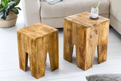 Konferenční stolky Odkládací stolek 2 ks DAMASEN Dekorhome Mangovníkové dřevo