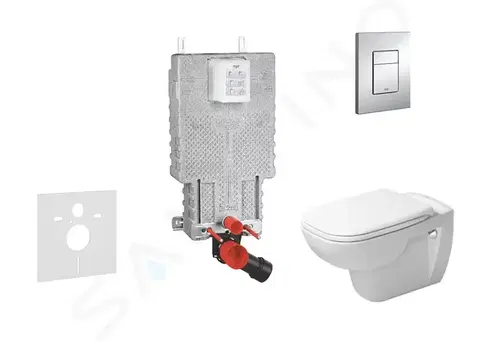 Záchody GROHE Uniset Set předstěnové instalace, klozetu a sedátka D-Code, Rimless, SoftClose, tlačítka Skate Cosmo, chrom 38643SET-KK