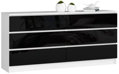 Komody Ak furniture Komoda Rollo V 160,4 cm bílá/černá lesklá