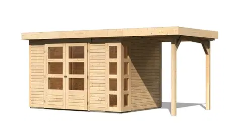 Dřevěné plastové domky Dřevěný zahradní domek KERKO 4 s přístavkem 150 Lanitplast Přírodní dřevo