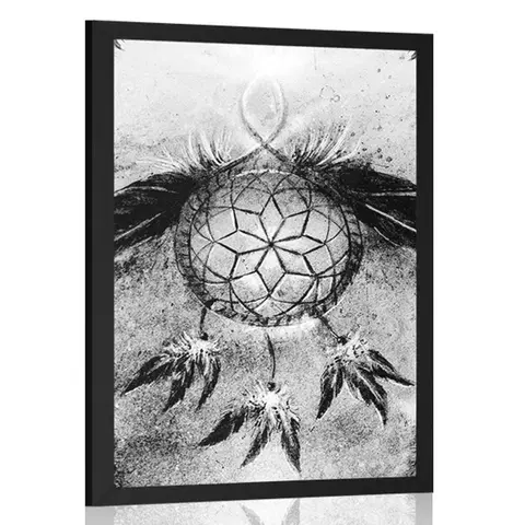 Černobílé Plakát indiánský lapač snů v černobílém provedení