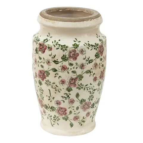 Dekorativní vázy Keramická dekorační váza s růžovými květy Lillia S - Ø 15*26 cm Clayre & Eef 6CE1443S