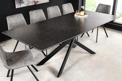 Designové a luxusní jídelní stoly Estila Moderní rozkládací obdélníkový jídelní stůl Tramontana s překříženými nožičkami a antracitovou černou vrchní deskou 160 cm