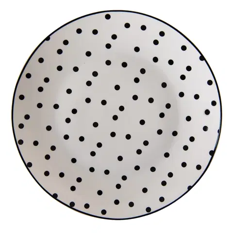 Talíře Porcelánový dezertní talířek s černými puntíky Black Dot - Ø 20*2 cm Clayre & Eef SDDP