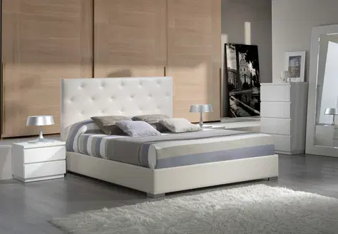 Luxusní a stylové postele Estila Manželská postel Chesterfield ANA s koženým čalouněním a úložným prostorem 200 cm