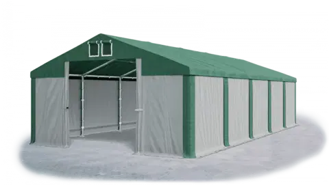 Zahrada Skladový stan 5x10x2,5m střecha PVC 560g/m2 boky PVC 500g/m2 konstrukce ZIMA PLUS Šedá Zelená Zelená