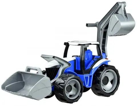 Hračky LENA - Traktor se lžící a bagrem, modře šedý