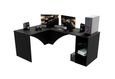 Herní stoly Expedo Počítačový rohový stůl CARAMBOL, 185x74x135, černá, levá