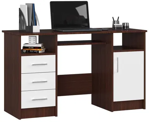 Psací stoly Ak furniture Volně stojící psací stůl Ana 124 cm wenge/bílý