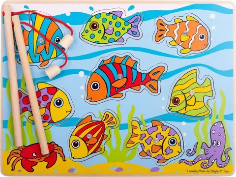 Dřevěné hračky Bigjigs Toys Chytání rybiček na desce TOLIKO vícebarevné
