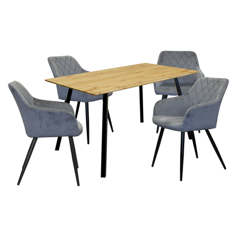 Jídelní sestavy Jídelní stůl BERGEN dub + 4 židle DIAMANT šedý samet