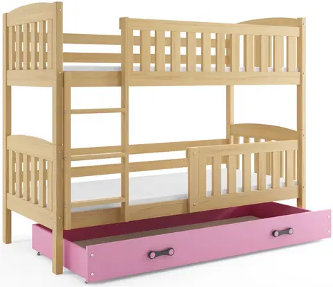 Postele BMS Dětská patrová postel KUBUŠ | borovice Barva: Borovice / růžová, Rozměr: 200 x 90 cm