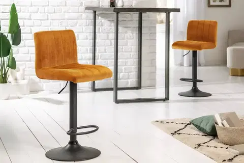 Barové židle LuxD Designová barová židle Walnut hořčičný samet