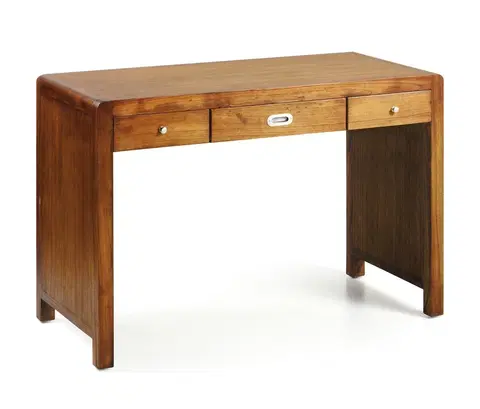 Stylové a luxusní pracovní a psací stoly Estila Koloniální kancelářský stolek Flash z masivního dřeva Mindi v hnědé barvě se třemi zásuvkami 110cm