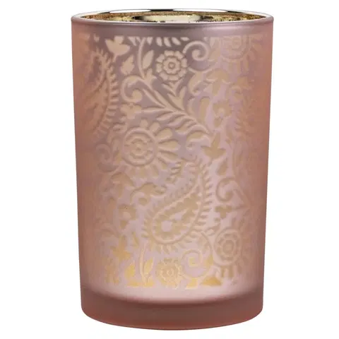 Svícny Růžovo stříbrný skleněný svícen s ornamenty Paisley vel.L - Ø 12*18cm Mars & More XMWLPARL