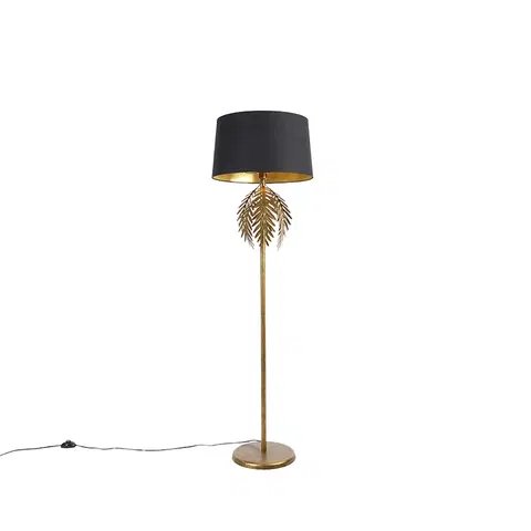 Stojaci lampy Vintage stojací lampa zlatá s bavlněným odstínem černá - Botanica