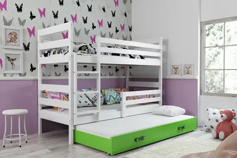 Postele BMS Dětská patrová postel s přistýlkou Eryk 3 | bílá Barva: bílá / zelená, Rozměr: 160 x 80 cm