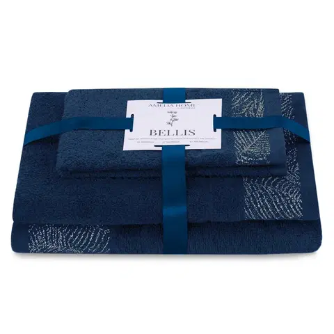 Ručníky AmeliaHome Sada 3 ks ručníků BELLIS klasický styl námořnicky modrá, velikost 30x50+50x90+70x130