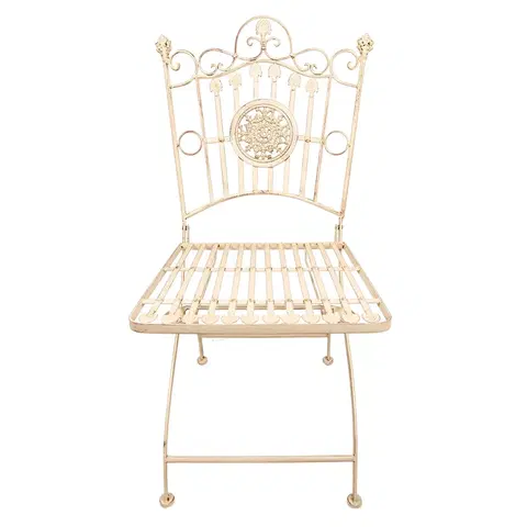 Zahradní sestavy Béžovo-hnědá antik kovová skládací židle s ornamentem - 52*48*99 cm Clayre & Eef 5Y1023