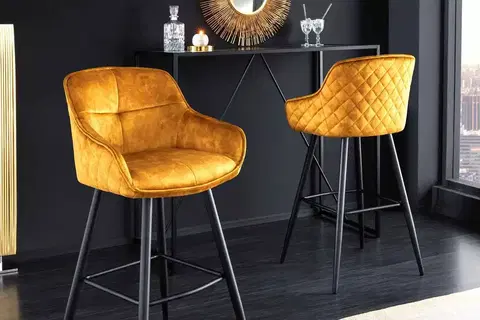 Barové židle LuxD Designová barová židle Natasha hořčicový samet