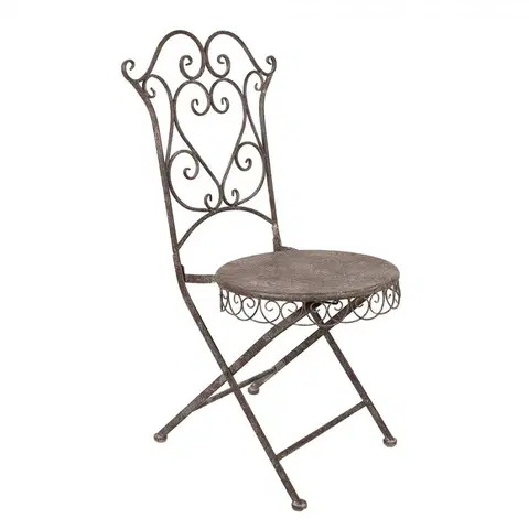 Zahradní sestavy Hnědá antik kovová skládací zahradní židle Frenchia - 49*49*95 cm Clayre & Eef 5Y1207