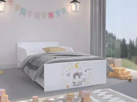 Dětské postele Kouzelná dětská postel 160 x 80 cm se spící kočkou a souhvězdími